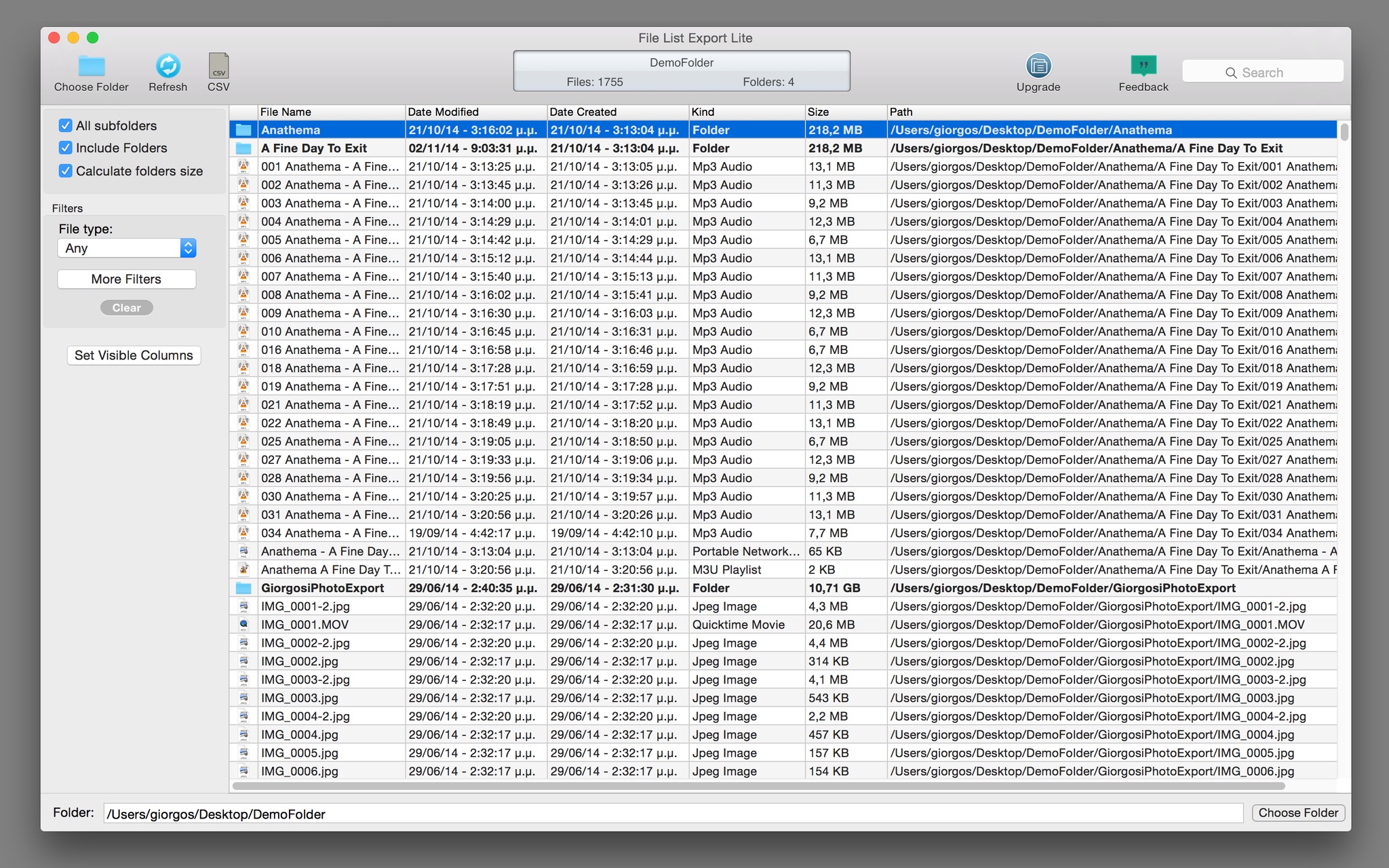 export a list of all files in a directory mac
